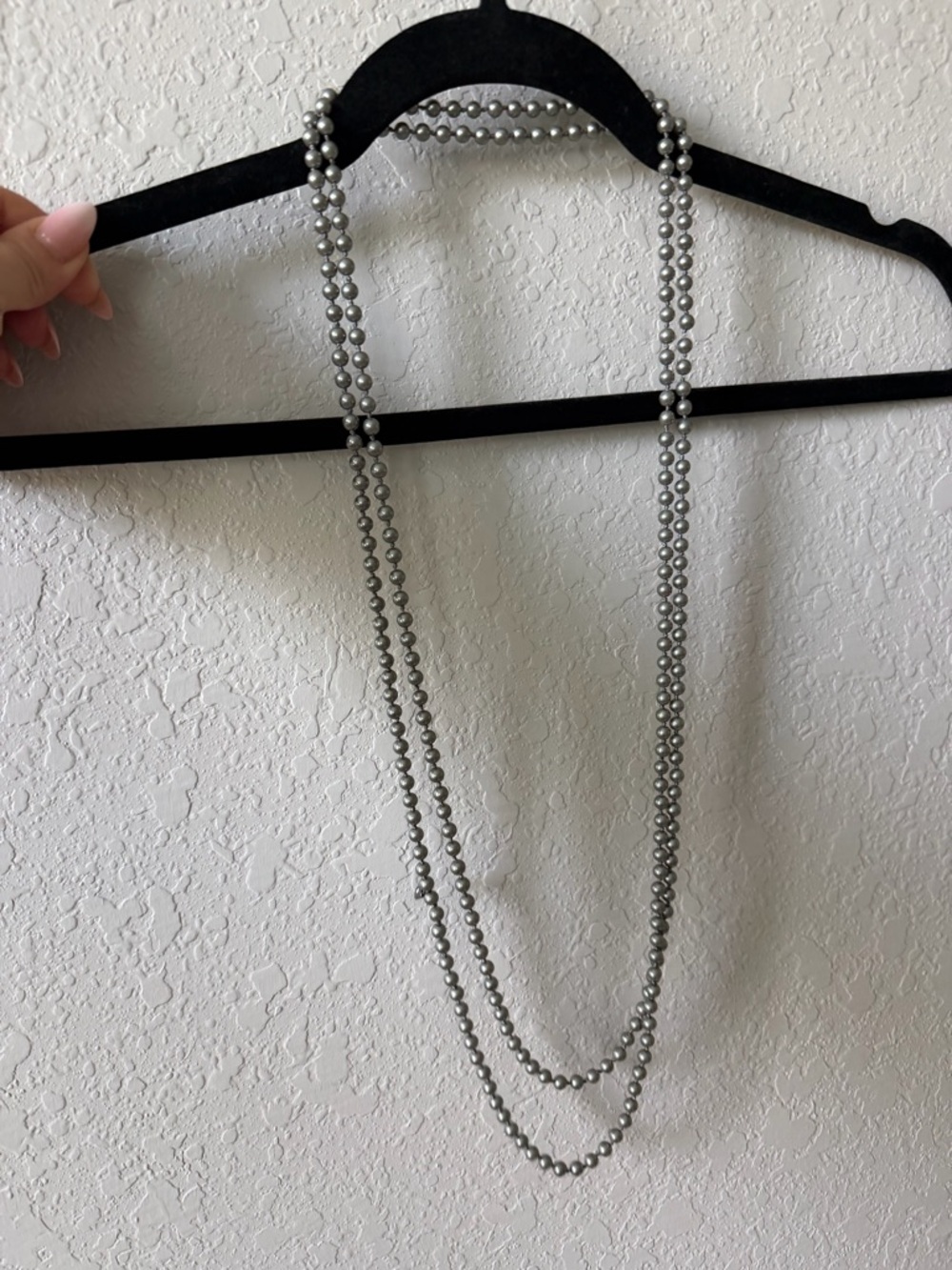 J. Crew Long Silver Beaded Layered Necklace
